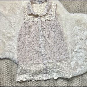 Cottage core sheer floral embroidered tank